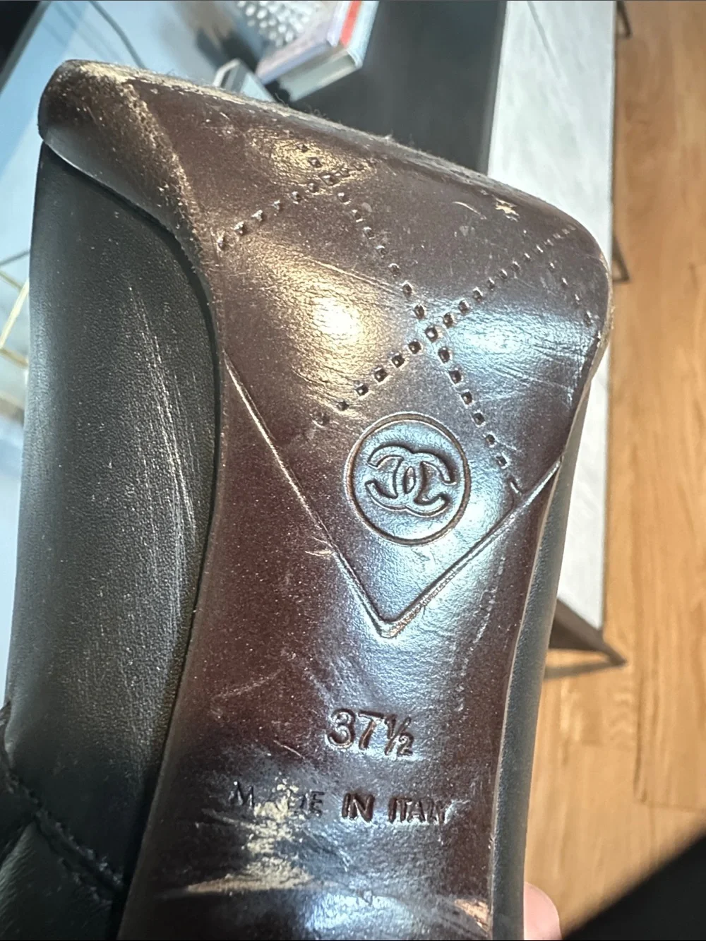 Vintage CHANEL Black Leather Mid-Calf Heeled Boots